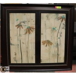 WOOD TONE FRAMED FLORAL PICTURE