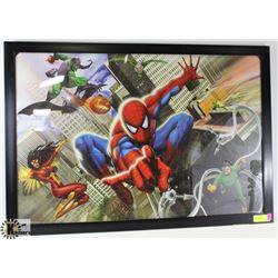 LARGE FRAMED SPIDERMAN PUZZLE.