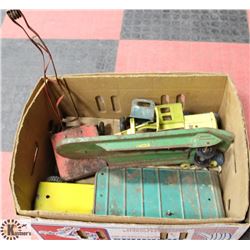BOX OF VINTAGE METAL VEHICLE TOYS,