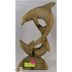 WOOD CARVED DOLPHIN FIGURE.