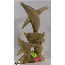 WOOD CARVED DOLPHIN FIGURE.