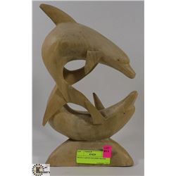 WOOD CARVED DOLPHIN FIGURE.