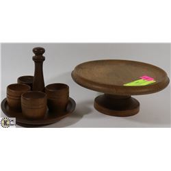 6PC VINTAGE WOODEN SERVING BREAKFAST SET.