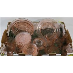50PC PINK DEPRESSION GLASSWARE SET.