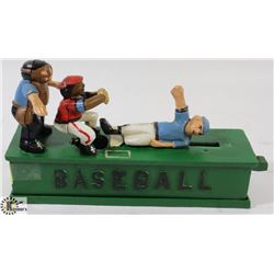 VINTAGE CAST IRON MECHANICAL BASEBALL COIN