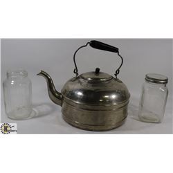 XLARGE GSW FARMHOUSE KETTLE WITH NABOB JARS.
