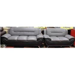 NEW GREY AND BLACK LEATHERETTE 76" SOFA & 58" LOVE