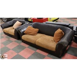 LEATHERETTE AND FABRIC 74" LOVE SEAT AND 90" SOFA