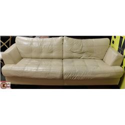 BEIGE LEATHERETTE 88" SOFA - AS IS.