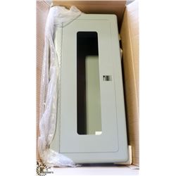 NEW GREY FIRE EXTINGUISHER CABINET, 12.5"X6"X28".
