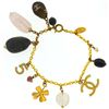 Image 1 : Chanel Gold Tone Cc Logo Crystal Charms No 5 Clover Stone Gems Quartz Bracelet