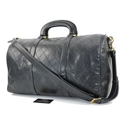 CHANEL Black Quilted Leather Duffel Bag