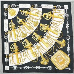 Authentic HERMES "Cliquetis" Black 100% Silk Scarf