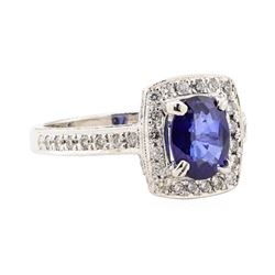 3.21 ctw Blue Sapphire And Diamond Ring - 14KT White Gold