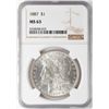 Image 1 : 1887 $1 Morgan Silver Dollar Coin NGC MS63