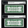 Image 2 : Lot of (2) 1928B $1 Silver Certificate Notes Fr.1602 PMG About Uncirculated 58EPQ