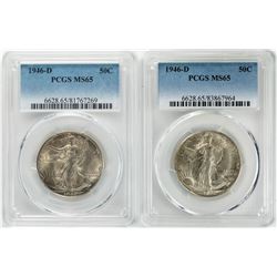 Lot of (2) 1946-D Walking Liberty Half Dollar Coins PCGS MS65