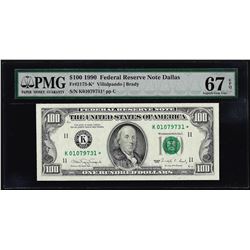 1990 $100 Federal Reserve STAR Note Dallas Fr.2173-K* PMG Superb Gem Unc 67EPQ