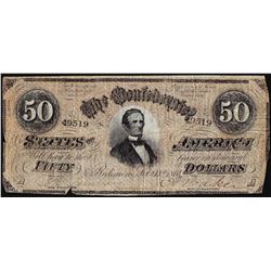 1864 $50 Confederate States of America Note