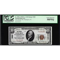 1929 $10 NB Washington, PA CH# 3383 National Currency Note PCGS Choice About New 58PPQ