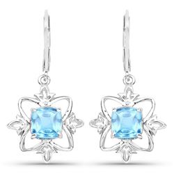 5.00 Carat Genuine Swiss Blue Topaz .925 Sterling Silver Earrings