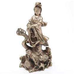 Chinese Miao Tibetan Guanyin, Silver-Tone Metal.