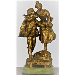 19th C. LE PASSAGE DU GUE GILT BRONZE SCULPTURE.