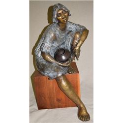 Shirley T Smith Bronze Sculpture Navajo Woman.