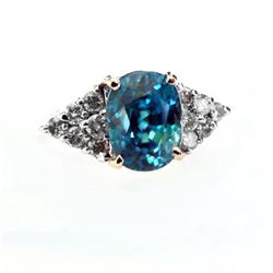 Natural Blue Zircon Diamond Ring: 5.84Ct 14k Yellow gold.