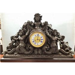 BLACK FOREST ELABORATELY CARVED "BACCHUS"MANTEL CLOCK