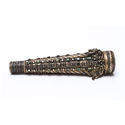 Silver Gilt Emeralds Pearls & Amethyst Cane Handle