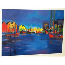 Marcel Mouly Signed #250/300 "Le Port Bleu" Lithograph.