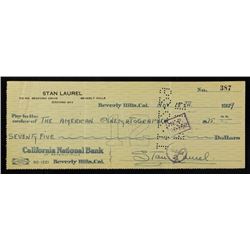 STAN LAUREL SIGNED CHECK .
