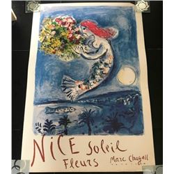 MARC CHAGALL NICE SOLEIL FLEURS MOURLOT TRAVEL POSTER. (1887-1985).