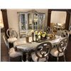 Image 1 : FORMAL SILVER WITH GOLD ACCENT DINING ROOM SET INCLUDES TABLE WITH 6 CHAIRS, BUFFET AND HUTCH.