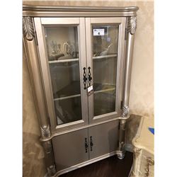 SILVER WITH GLASS FRONT CURIO CABINET, RETAIL $2,450.00