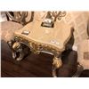 Image 1 : MARBLE TOP WITH CARVED WOOD BASE SIDE TABLE, RETAIL $1,350.00