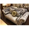 Image 1 : TUFTED BACK OVERSTUFFED FORMAL SILVER SOFA WITH ACCENT CHAIR, EACH COME WITH THROW CUSHIONS.