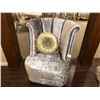 Image 2 : TUFTED BACK OVERSTUFFED FORMAL SILVER SOFA WITH ACCENT CHAIR, EACH COME WITH THROW CUSHIONS.