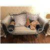 Image 1 : HALLWAY LOVE SEAT WITH FORMAL ACCENTS AND WOOD TRIM.