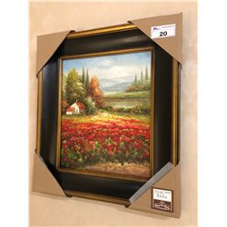 PAINTING WITH WOODEN FRAME - COUNTRY GARDEN WITH STREAM