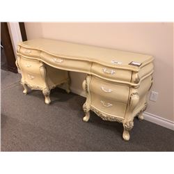 IVORY COLOURED ENTRANCE DESK WITH FROSTED HANDLES.  RETAIL $3,350.00