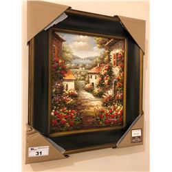 PAINTED ARTWORK WITH WOODEN FRAME - OLD COUNTRY LANE