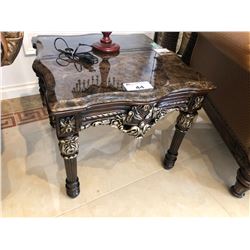 STONE TOP ACCENT TABLE WITH LAMP.  $1,650.00