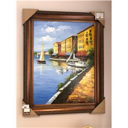 LARGE PAINTED BOARDWALK ARTWORK WITH WOODEN FRAME AND CERTIFICATE OF AUTHENTICITY.  RETAIL