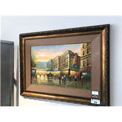 PAINTED ARTWORK WITH WOOD FRAME - OLD TOWN