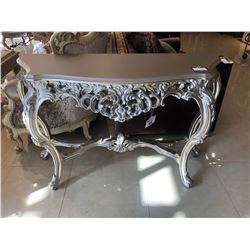 SILVER CARVED WOODEN HALL TABLE.  RETAIL $2,900.00