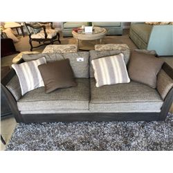 GREY WOODEN FRAME MODERN LOOK SOFA WITH THROW CUSHIONS.  RETAIL $6,750.00