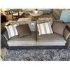 Image 1 : GREY WOODEN FRAME MODERN LOOK SOFA WITH THROW CUSHIONS.  RETAIL $6,750.00