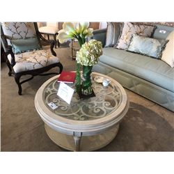 TWO PC. GLASS TOP COFFEE TABLE SET WITH COFFEE AND END TABLES.  RETAIL $3,000.00